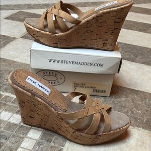 Steve Madden Tan Cork Wedge Sandals 🆕 Sz 7